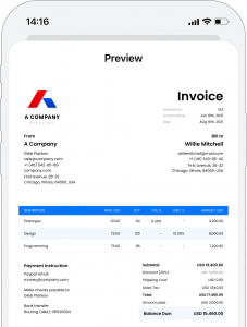 View an invoice preview on smartphone