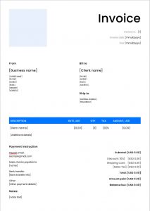 Sample of the filled Invoice