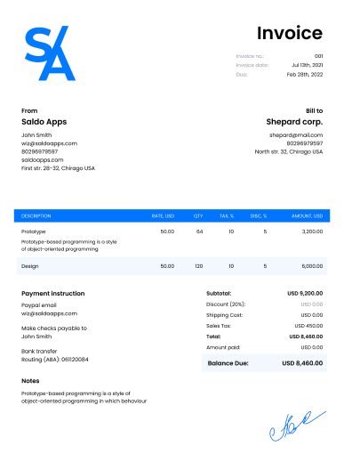 Invoice model: Download Modeling invoice template