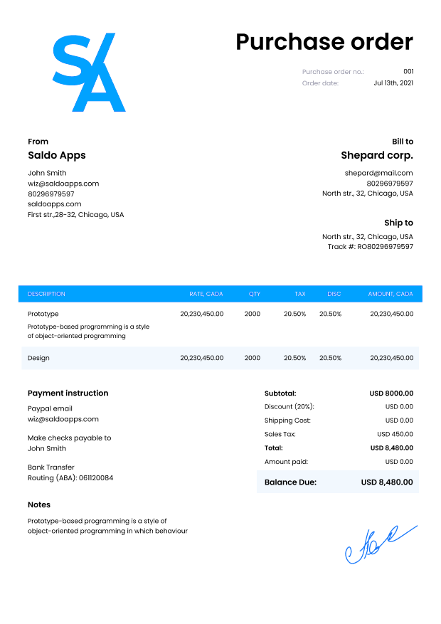 Google Docs Purchase Order Template