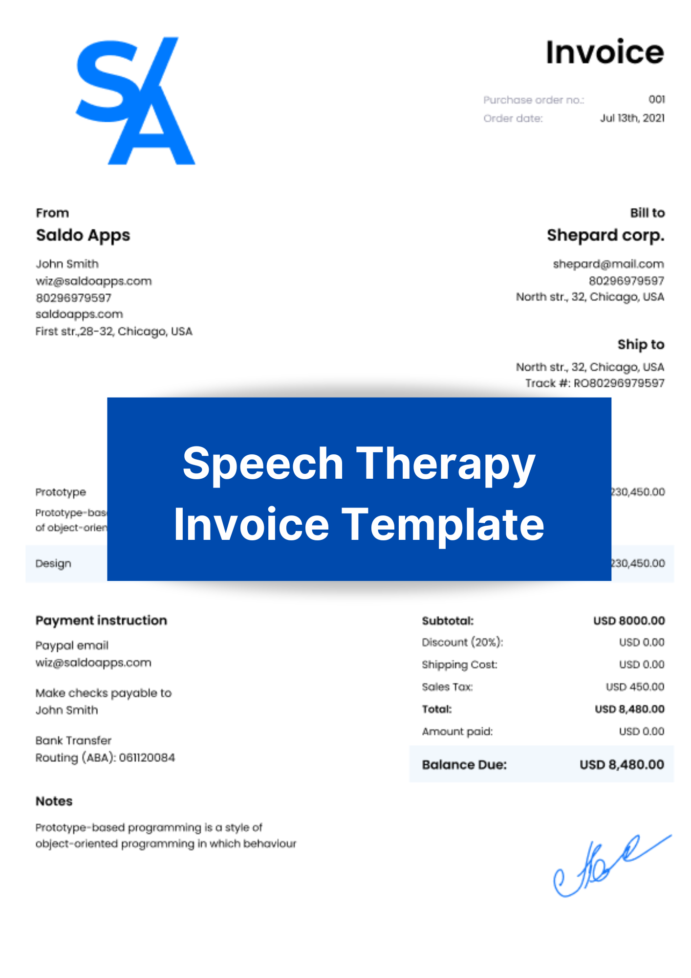 Speech Therapy Invoice Template