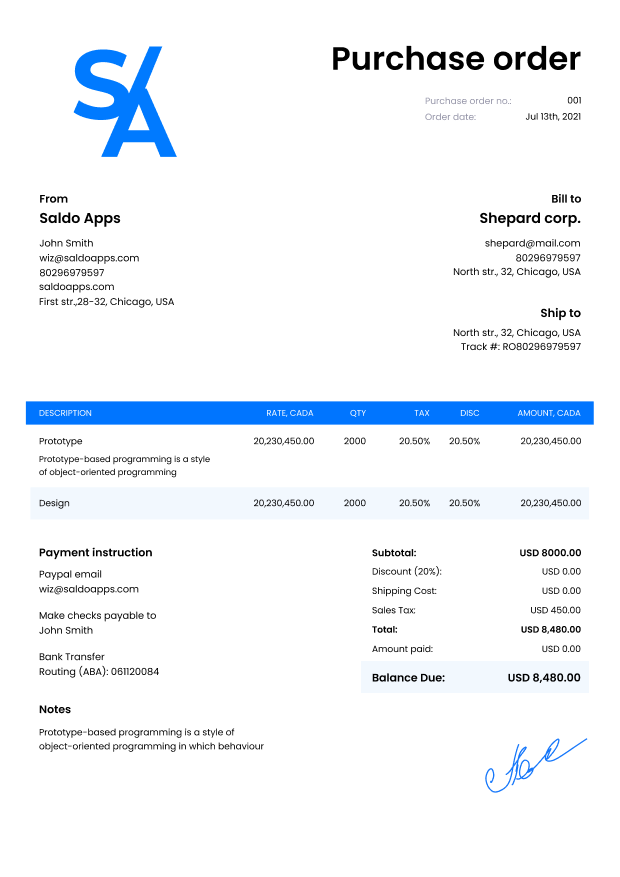 Vehicle Purchase Order Templates Edit I Download Saldoinvoice