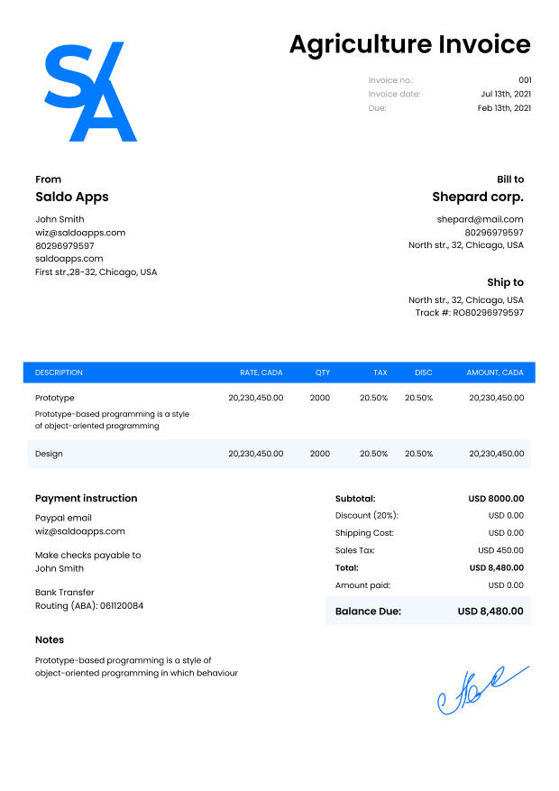 Farmer Invoice Template - Edit I Download - Saldoinvoice