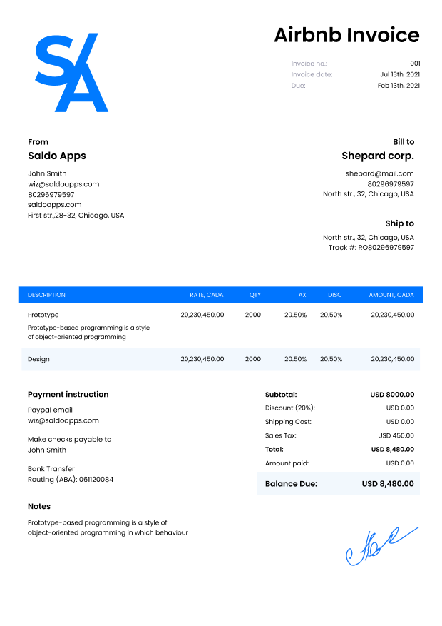 Airbnb-Invoice-Template