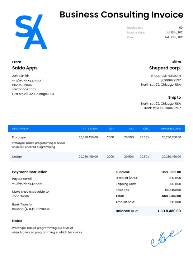Free Business Consulting Invoice Template I Saldoinvoice