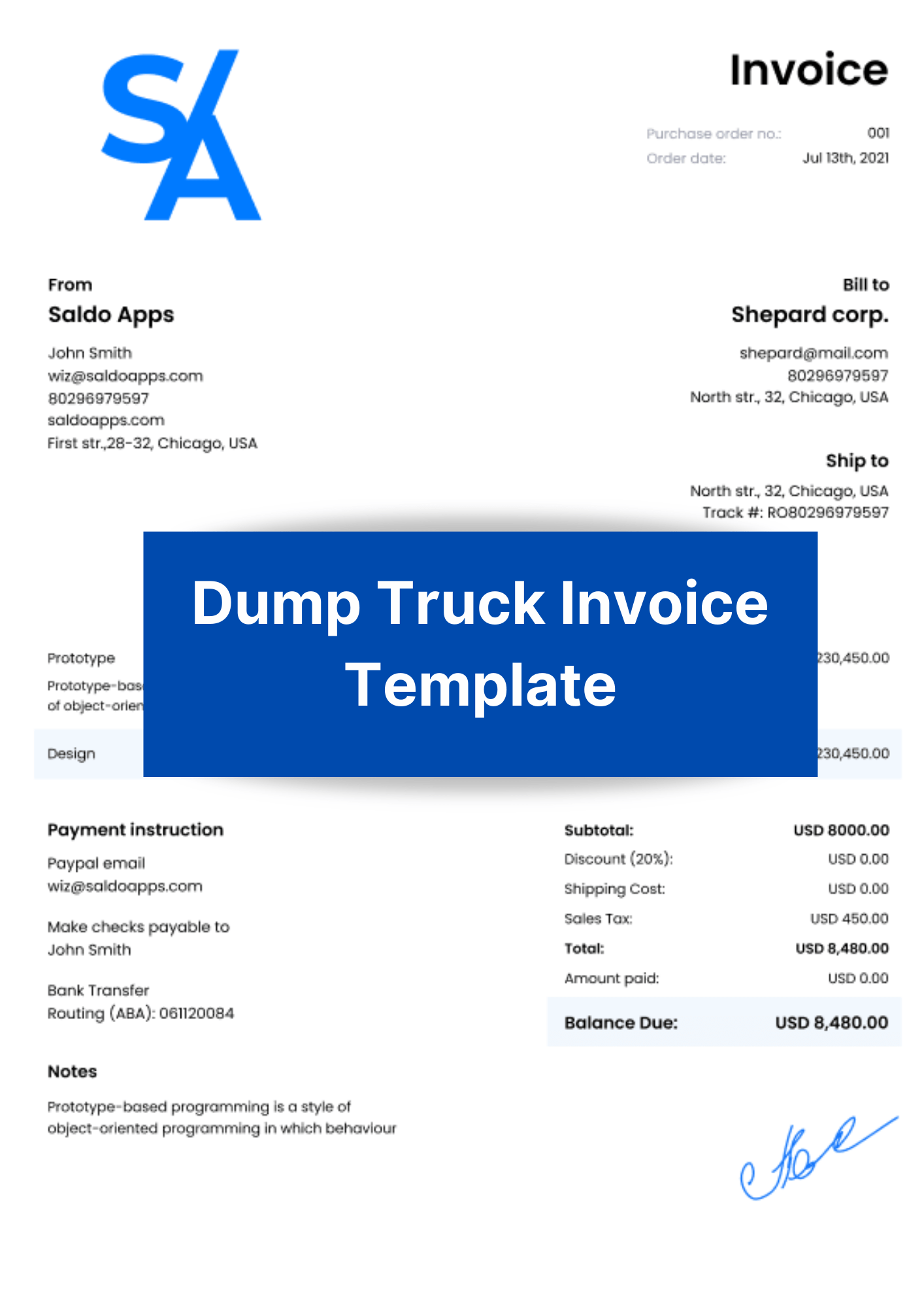 Dump Truck Invoice Template - Edit I Download - Saldoinvoice