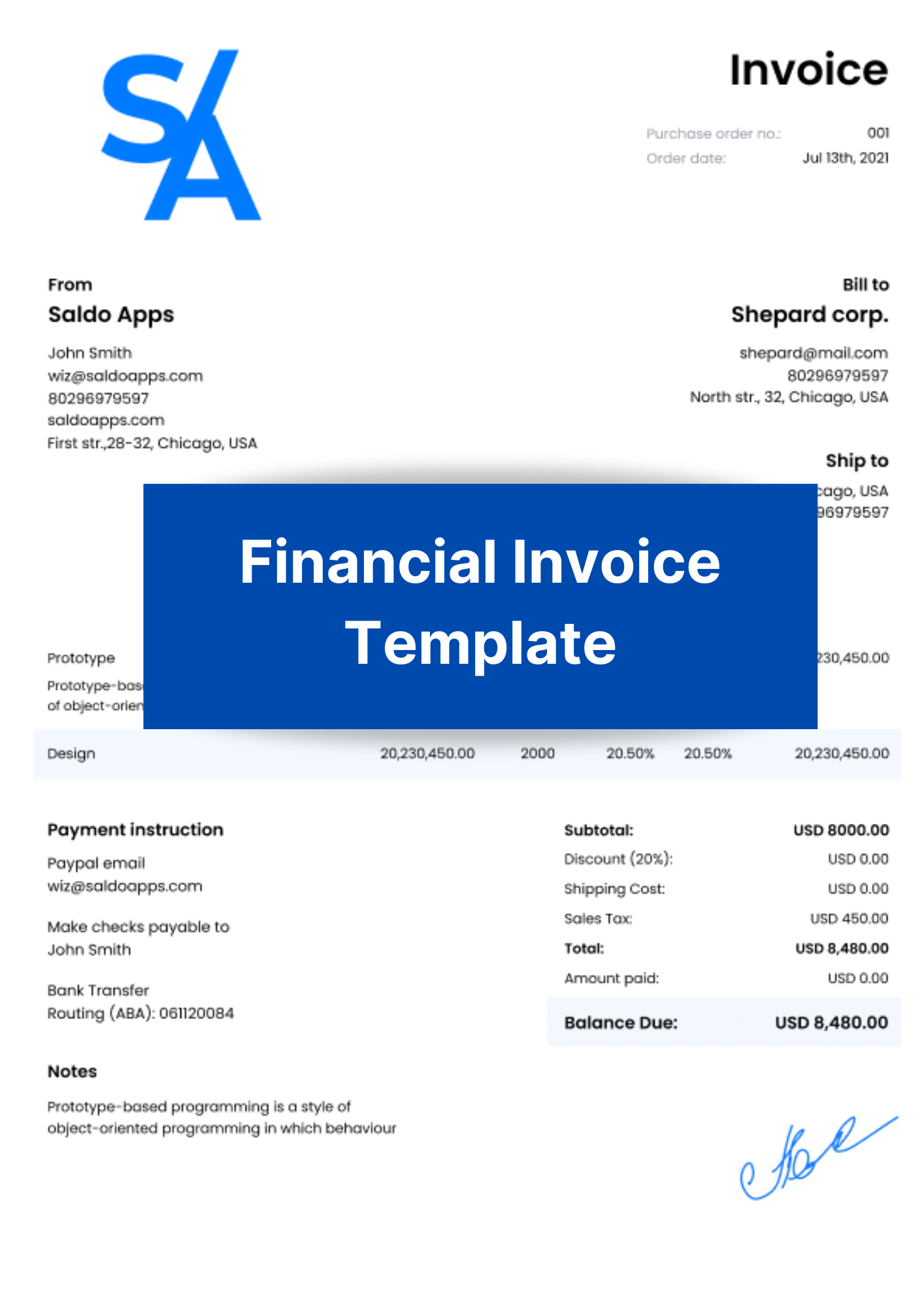 Financial Invoice Template: Download Financial Advisor Invoice Template | Saldoinvoice