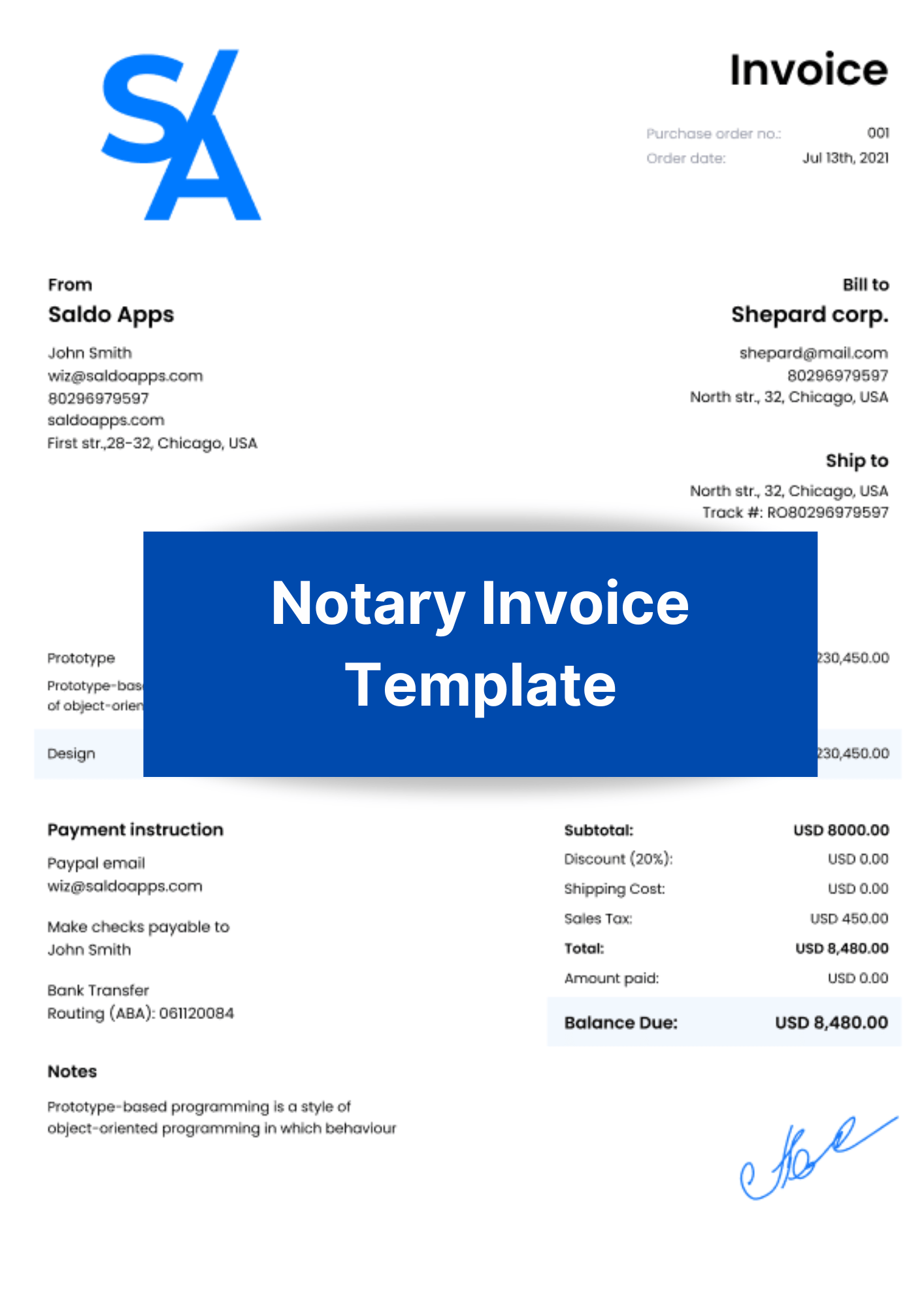 Notary Invoice Template - Edit I Download - Saldoinvoice