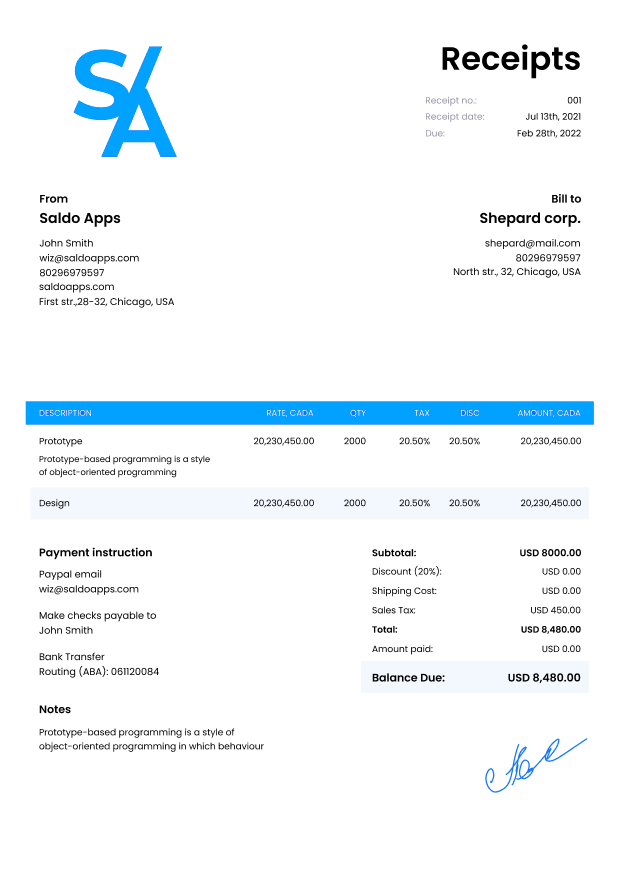 Singapore Receipt Template - Edit I Download