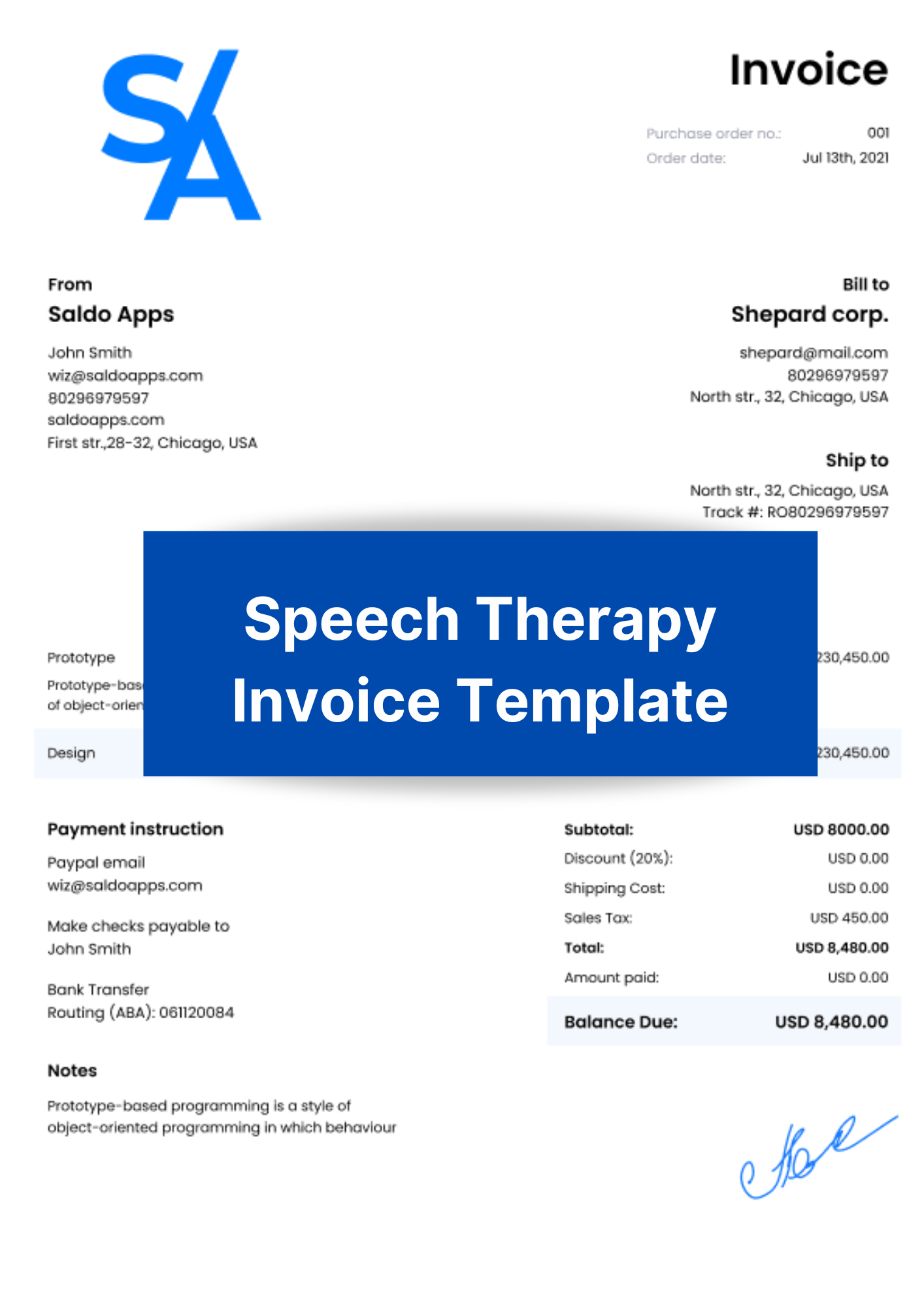 Psychotherapy Invoice Template