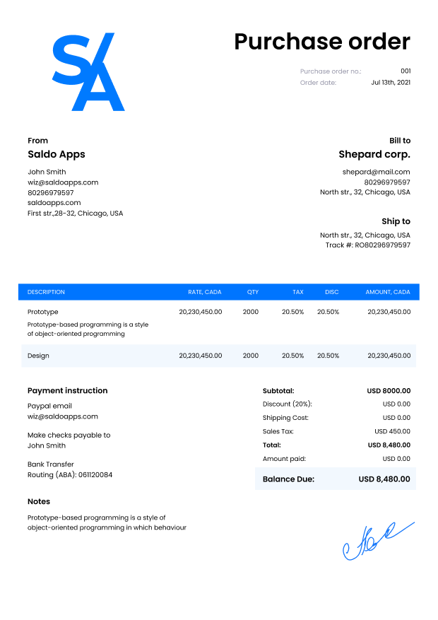 Download Service Purchase Order Template Free