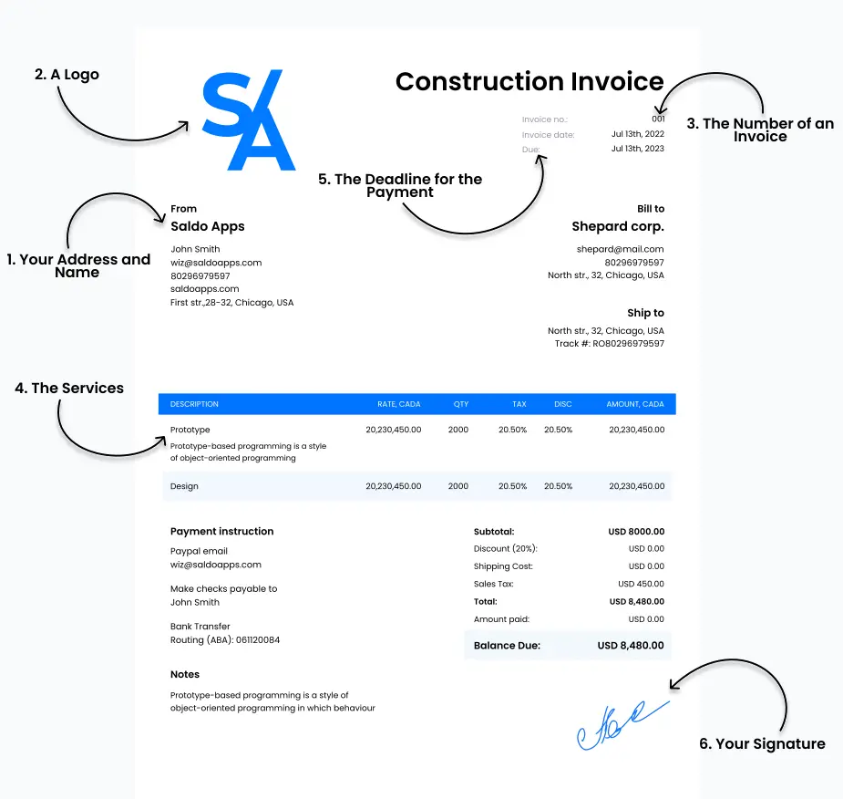 Principal Components of a Construction Invoice Template