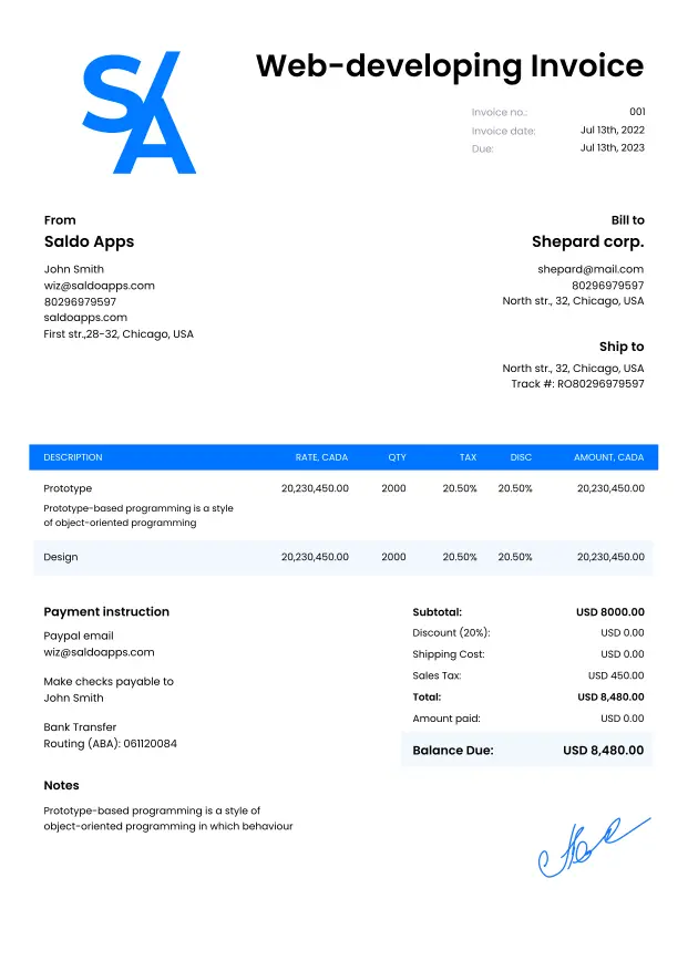 Free Web Development Invoice Template - Edit I Download - Saldoinvoice