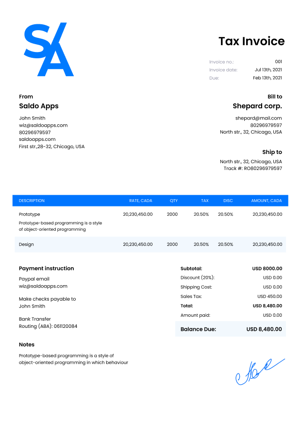 Tax Invoice Template  📃 Free Invoice Generator