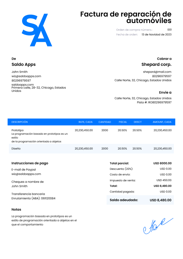 Auto Repair Invoice Templates Descargar Factura Para Reparaci n De 