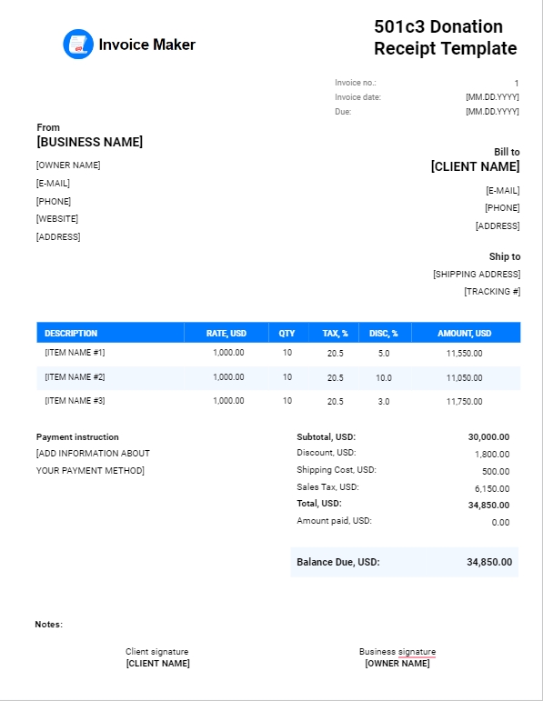 501c3 Donation Receipt Template Google Docs